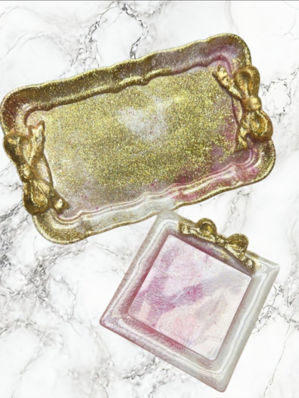 Hand Crafted Gold and Pink Decorative Resin Trays
